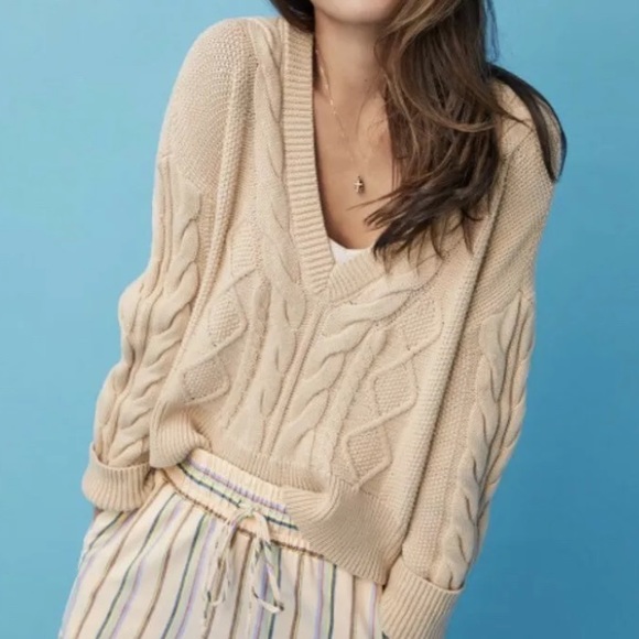 Cabi Cream Chunky Cable Knit Cropped 